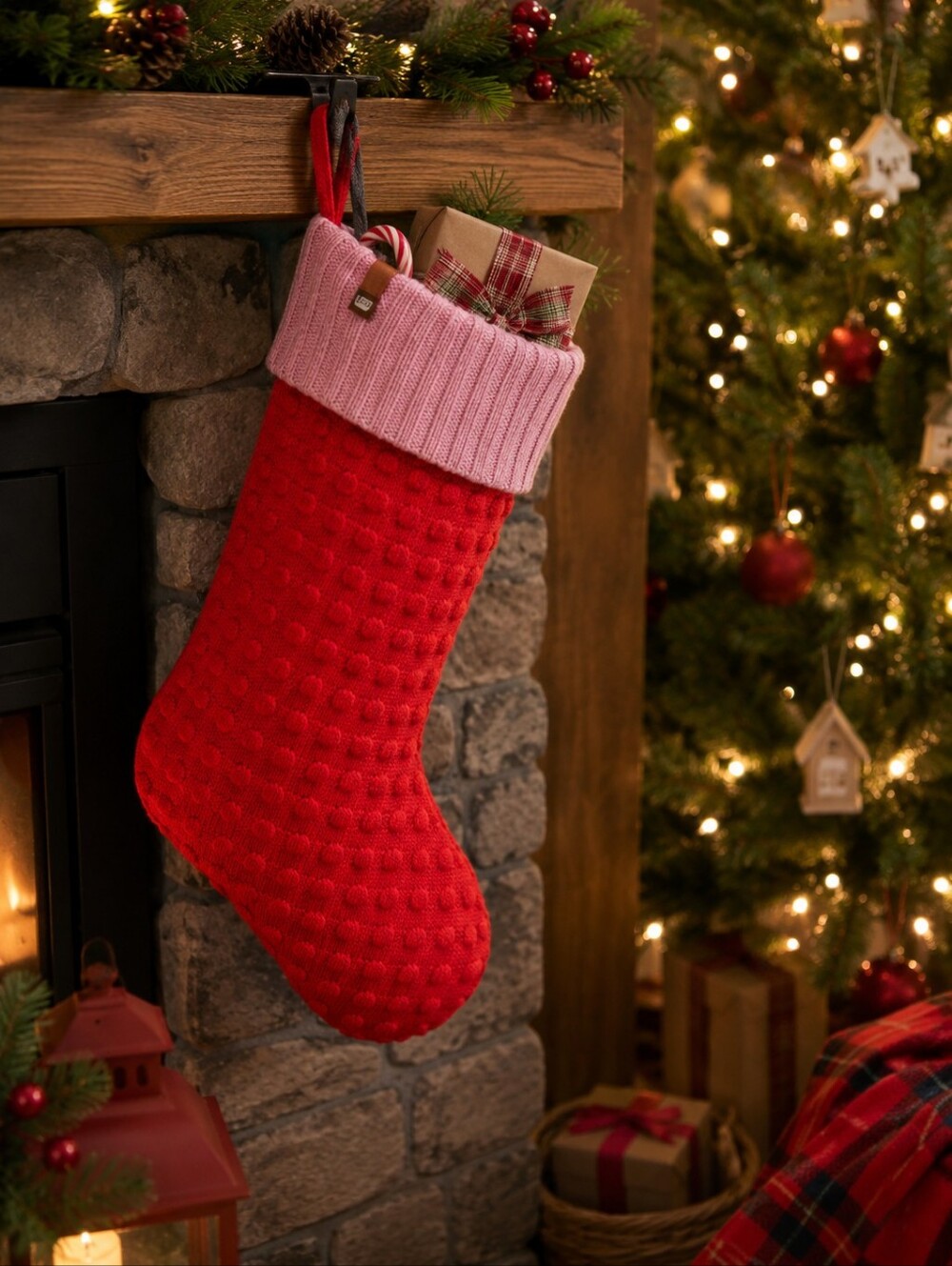 LEGO Red Knit Holiday Stocking with Pink Cuff